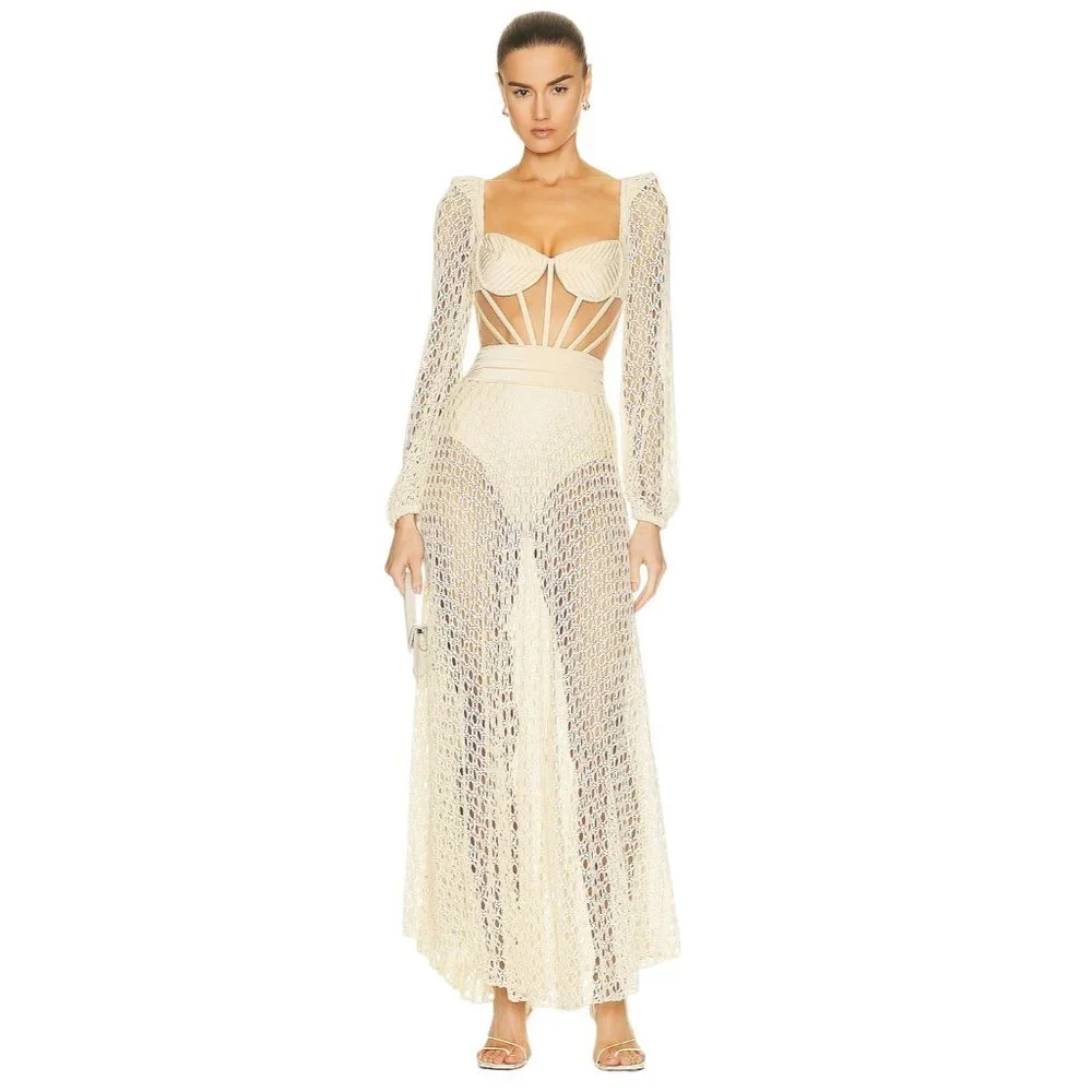 PatBO | Dresses | Patbo Monstera Crochet Bustier Dress In Sand New Womens Gown  Maxi Bridal | Poshmark